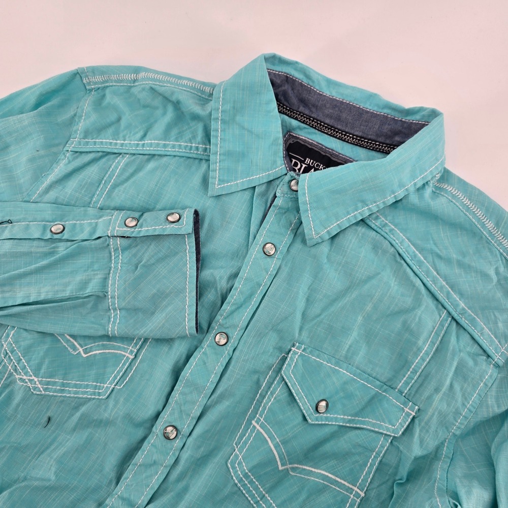 Buckle Black No. 48 Mens Large Tailored Fit Western Pearl Snap Shirt Turquoise